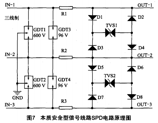 本質(zhì)安全型信號(hào)線(xiàn)路SPD電路原理圖