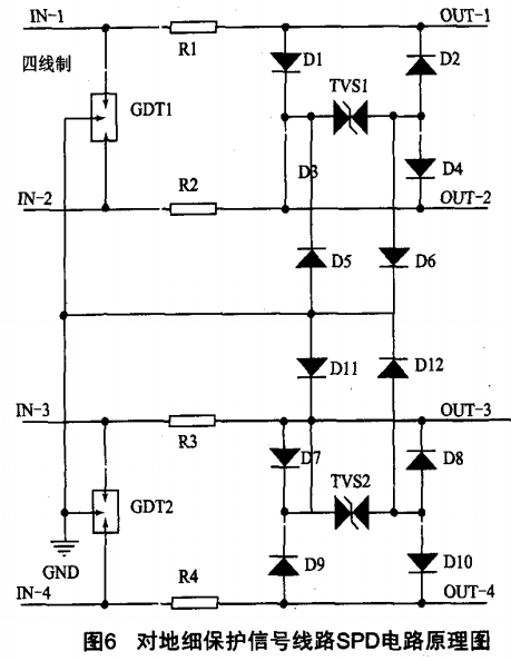 對(duì)地細(xì)保護(hù)信號(hào)線(xiàn)路SPD電路原理圖